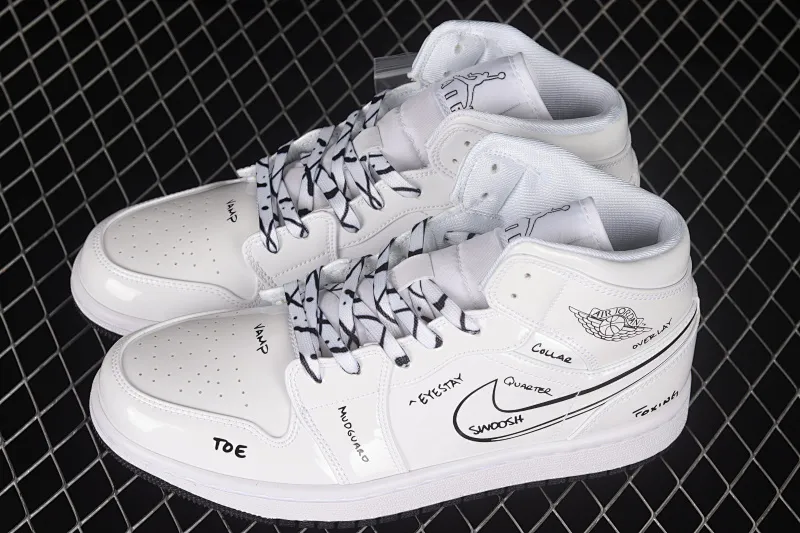 All Categories Air Jordan Jordan Series Basketball Shoes Air Jordan 1 Mid Air Jordan 1 Mid GS "Schematic" AJ1 Joe 1 White Graffiti Zhongbang Basketball Shoes DQ1864-100